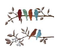 Sujurio 2 Pezzi di Arte Murale con Uccelli, Uccelli Vivaci su Un Ramo, Decorazione Murale con Uccelli e Foglie Appesi Come Mostrato, Realizzati in Metallo, 40x15cm, Decorazione Murale per Esterni.