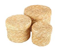 Sujurio 3 Pezzi/Set Cestino di Immagazzinaggio Tessuto Paglia Fatto un Mano con Coperchio Organizzatore Snack Scatola Cesti Della Biancheria Cestino di Immagazzinaggio Rattan
