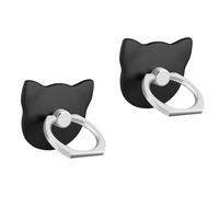 SUKADE 2 impugnature ad anello per telefono, 2 supporti ad anello per telefono a forma di gatto, rotazione a 360° e flip a 180°, pratico supporto per tutti gli smartphone (nero)