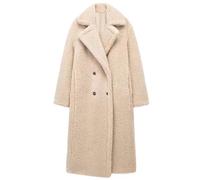 Sukany Cappotto in pile invernale casual da donna con colletto dentellato a doppio petto giacche lunghe con risvolto Outwear, cachi, XL