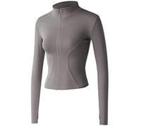 Sukany Giacca da corsa da donna slim fit, leggera, con cerniera completa, elastica, con fori per il pollice, Grigio, S