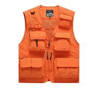 Sukany Giacca da uomo per tempo libero, lavoro all'aperto, safari, pesca, viaggio, con tasche multiple, gilet in rete per fotografia, Arancione, S