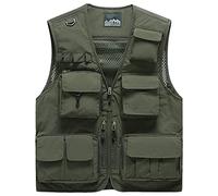 Sukany Giacca da uomo per tempo libero, lavoro all'aperto, safari, pesca, viaggio, con tasche multiple, gilet in rete per fotografia, Verde militare, XXL