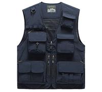 Sukany Giacca da uomo per tempo libero, lavoro all'aperto, safari, pesca, viaggio, con tasche multiple, gilet in rete per fotografia, Blu, L