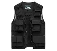 Sukany Gilet cargo da uomo, per il tempo libero, all'aperto, lavoro, safari, pesca, viaggi, giacca con tasche multiple, Nero , XXL