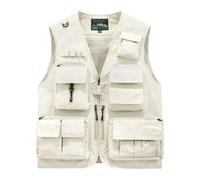 Sukany Gilet cargo da uomo per il tempo libero, lavoro, safari, pesca, viaggi, con tasche multiple, Beige, S