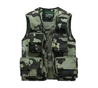 Sukany Gilet cargo da uomo per il tempo libero, lavoro, safari, pesca, viaggi, con tasche multiple, Cachi mimetico., S