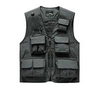 Sukany Gilet cargo da uomo per il tempo libero, lavoro, safari, pesca, viaggi, con tasche multiple, Grigio, L