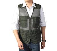 Sukany Gilet da uomo estivo da pesca Safari Outdoor Mesh Work Photography Viaggi Escursionismo Multi-Tasche Gilet Giacca, Verde militare, L