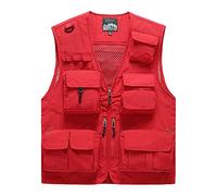 Sukany Gilet da uomo in maglia con molte tasche, rosso, XL