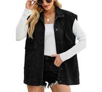 Sukany - Gilet in denim da donna, stile casual, senza maniche, con bottoni, oversize, con dettagli sfilacciati, Nero , L