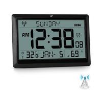 Sukeen Radiosveglia da parete, Orologio da parete digitale LCD da 10,6" alimentato a batteria, Radiosveglia digitale da tavolo con temperatura, umidità, sveglia per casa, cucina, ufficio, scuola