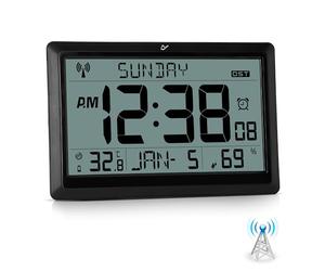 Sukeen Radiosveglia da parete, Orologio da parete digitale LCD da 10,6" alimentato a batteria, Radiosveglia digitale da tavolo con temperatura, umidità, sveglia per casa, cucina, ufficio, scuola