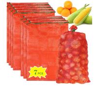 Sukh 7 sacchetti grandi in rete per prodotti - 27,2 kg sacchetti per verdure in rete riutilizzabili lavabili sacchetti traspiranti per conservare cipolle con coulisse per patate, cipolle e agrumi, 50