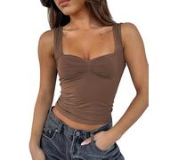 Sukiglam Canotta Donna Elegante Crop Top Scollatura a Cuore Canottiera Estiva Senza Maniche Y2k Tops con Spalline Basic Sportiva Magliette Casual Camicette Tinta Unita T Shirt Carino Streetwear
