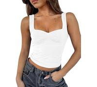 Sukiglam Canotta Donna Elegante Crop Top Scollatura a Cuore Canottiera Estiva Senza Maniche Y2k Tops con Spalline Basic Sportiva Magliette Casual Camicette Tinta Unita T Shirt Carino Streetwear