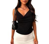 Sukiglam Canotta Donna Estivi Elegante Glitter Top Senza Maniche Cowl Neck Canottiera Sexy Senza Schienale Festa Tops Elasticizzato Slim Fit Y2k T Shirt Lussuose Maglietta per Club