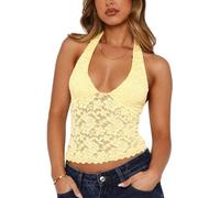 Sukiglam Canotte Donna Elegante Halter Top in Pizzo Estiva Senza Maniche con Scollo a V Canotta Corto Sexy Slim Fit Canottiera Y2K Gilet Schiena Scoperta Crop Tops per Party Discoteca Outfit