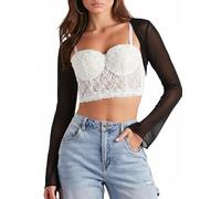 Sukiglam Coprispalle Donna Elegante Maniche a Campana Bolero Leggero in Rete Trasparente Top Corto Aperto Davanti Casual Sport Scaldacuore Sexy Copri Spalle Moda Giacca per Abiti da Sera Cerimonie