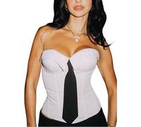 Sukiglam Corsetto Donna Cravatte Corpetto Top a Tubo Senza Spalline Bustier Sexy Bustino Senza Maniche Canotta Estivi Maglietta Corto Elegante Bustino Shapewear Aderente Y2K Tank Tops da Festa