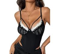 Sukiglam Corsetto Donna Gotico Corpetto Top in Pizzo Elegante Estiva Canotta con Spalline Sottili Push Up Crop Tops Sexy Slim Fit Bustier Senza Maniche Camisole Canotte Regolabile Corset