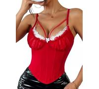 Sukiglam Corsetto Donna Gotico Corpetto Top in Pizzo Elegante Estiva Canotta con Spalline Sottili Push Up Crop Tops Sexy Slim Fit Bustier Senza Maniche Camisole Canotte Regolabile Corset
