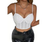 Sukiglam Corsetto Donna Scintillante Corpetto Top in Pizzo Elegante Estiva Canotta con Regolabile Spalline Sottili Sexy Slim Fit Bustier Senza Maniche Mesh Corta Camisole Crop Tops da Discoteca
