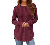 Sukiglam Maglione Donna Maniche Lunghe Girocollo Maglioni a Coste Elegante Pullover Morbido e Elastico Top Tunica Casual Maglione Lungo per Leggings Autunno Invernali Felpa Tinta Unita