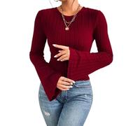 Sukiglam Maglioni Donna Maglia a Maniche Lunghe Elegante Girocollo Pullover Maniche a Campana Base Leggero Maglioncino Casual T-Shirt Y2K Tops Corto Morbido Maglietta Moda Camicia Autunno Inverno