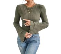 Sukiglam Maglioni Donna Maglia a Maniche Lunghe Elegante Girocollo Pullover Maniche a Campana Base Leggero Maglioncino Casual T-Shirt Y2K Tops Corto Morbido Maglietta Moda Camicia Autunno Inverno