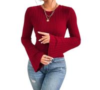 Sukiglam Maglioni Donna Maglia a Maniche Lunghe Elegante Girocollo Pullover Maniche a Campana Base Leggero Maglioncino Casual T-Shirt Y2K Tops Corto Morbido Maglietta Moda Camicia Autunno Inverno