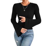 Sukiglam Maglioni Donna Maglia a Maniche Lunghe Elegante Girocollo Pullover Maniche a Campana Base Leggero Maglioncino Casual T-Shirt Y2K Tops Corto Morbido Maglietta Moda Camicia Autunno Inverno