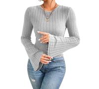 Sukiglam Maglioni Donna Maglia a Maniche Lunghe Elegante Girocollo Pullover Maniche a Campana Base Leggero Maglioncino Casual T-Shirt Y2K Tops Corto Morbido Maglietta Moda Camicia Autunno Inverno