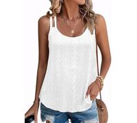 Sukiglam Top da Donna Estiva Elegante Canotta con Doppia Spallina Loose Fit Senza Maniche Tank Tops Ricamo Occhielli Canottiera Sexy Scollo a U Casual Boho Magliette Spiaggia Cami Shirts