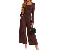 Sukiglam Tuta Intera Donna Manica Lunga Scollo Quadrato Jumpsuit Casual Monopezzi e Tutine Vita Alta Aderente Gamba Larga con Tasche One Piece Rompers Lungo Elegante Overall Primavera Autunnali
