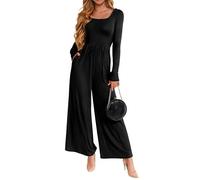 Sukiglam Tuta Intera Donna Manica Lunga Scollo Quadrato Jumpsuit Casual Monopezzi e Tutine Vita Alta Aderente Gamba Larga con Tasche One Piece Rompers Lungo Elegante Overall Primavera Autunnali