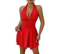 Sukiglam Vestito Donna Sexy Senza Schienale Mini Abito Estivo Senza Maniche Scollo a V Vestito da Sera Elegante Vita Alta Bodycon Abiti a Pieghe Casual Swing Vestiti Aderente per Discoteca Cocktail