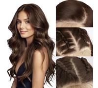 SUKRI 13 x 4 parrucche frontali in pizzo marrone scuro ondulate lunghe 66 cm con capelli per neonato, frontale in pizzo sintetico per donne, uso quotidiano, festa