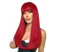 SUKRI Parrucca rossa con frangia, lunga e liscia, da donna, capelli sintetici dall'aspetto naturale, resistente al calore, per uso quotidiano, feste, cosplay, 56 cm