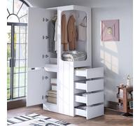SUKY Armadio con Cassetti e Zona Appendiaperti Aperta, con Barra Appendiabiti e Ganci, Armadio Angolare, Mobile Salvaspazio per Camera da Letto, Facile Montaggio, 70x40x170 cm