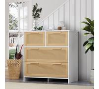 SUKY Armadio in rattan a 4 cassetti, di alta qualità, B80/H80/P38 cm, con manici in legno massiccio, adatto per camera da letto, soggiorno, sala da pranzo, corridoio