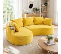 SUKY Bogesofa in velluto a coste morbido traspirante con portabicchieri e tasca portaoggetti, schiuma ad alta densità per un piacevole comfort di seduta, cuscino incluso, giallo senape