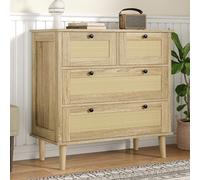 SUKY Cassettiera a quattro cassetti, cassetti in rattan, con gambe in legno massello, 80 L x 40 L x 80 H (cm)