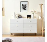 SUKY Cassettiera moderna 6 cassetti, cassettiera bianca con manici in lega di zinco e gambe in acciaio, armadio MDF per camera da letto, ingresso, soggiorno, 120 × 40 × 78 cm