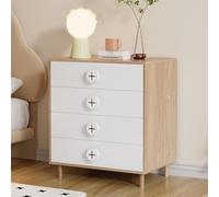 SUKY Comodino, 80 x 54 x 90 cm, cassettiera per camera da letto e armadietto per bambini, con 4 cassetti, con supporti, pannelli laccati + truciolato, bianco