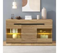 SUKY Credenza a LED moderna per soggiorno, credenza, 3 ante, 3 cassetti, cassettiera moderna con molto spazio per il vostro soggiorno, 140 x 35 x 80 cm