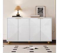 SUKY Credenza con quattro ante sagomate, ripiani interni regolabili, manici in metallo e gambe sferiche, 120 x 35 x 71,5 cm (bianco)