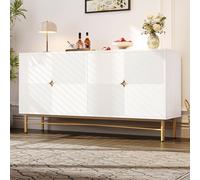 SUKY Credenza con texture rialzata 160 cm, armadio con quattro ante maniglie dorate spazzolate e gambe del tavolo lucido, 160 × 40 × 82 cm (bianco)
