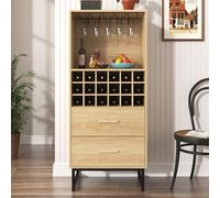 SUKY Credenza, elegante armadietto per vino con due cassetti, 18 scomparti e supporto per bicchieri, piedini in metallo nero opaco, perfetto per gli amanti del vino, 60 x 39,5 x 141 cm