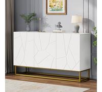 SUKY Credenza moderna con 4 scomparti, larghezza 130 cm, bianco e oro